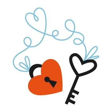 Key and lock in the shape of a heart, cartoon style. Valentine's Day concep.. Stock Illustration