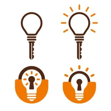 Key and lock shaped bulb icons Stock Illustration