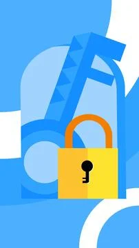 Key and Padlock Cartoon Vector Illustration with Minimalist Geometry Background Stock Illustration