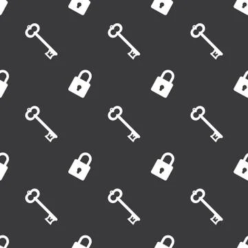 Key And Security Lock Seamless Silhouette Dark Background Stock Illustration