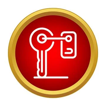 Key and security tag icon on red button Illustrazione stock
