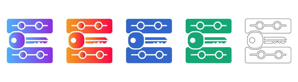 Key and Server Data Security Icon Set Illustrazione stock