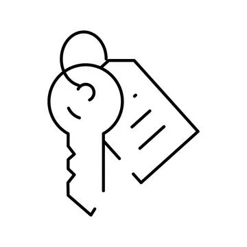 Key and tag hanging from a keychain loop イラスト素材