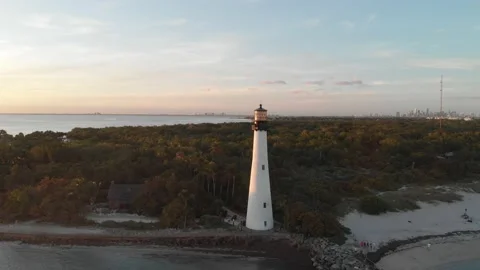 Key Biscayne Park Lighthouse Drone Stock Footage 209910769