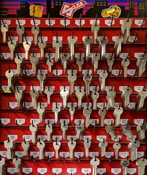Key blanks on a wall display Stock Photos
