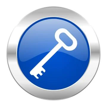 Key blue circle chrome web icon isolated. Ilustración de archivo