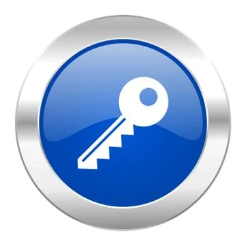 Key blue circle chrome web icon isolated. Ilustración de archivo