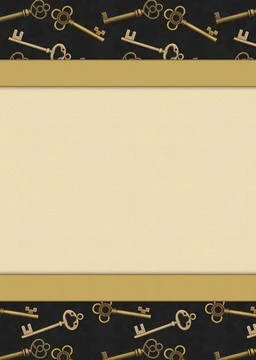 Key border with gold skeleton key on black Stock Illustration