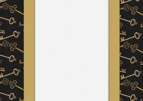 Key border with gold skeleton key on black Stock Illustration