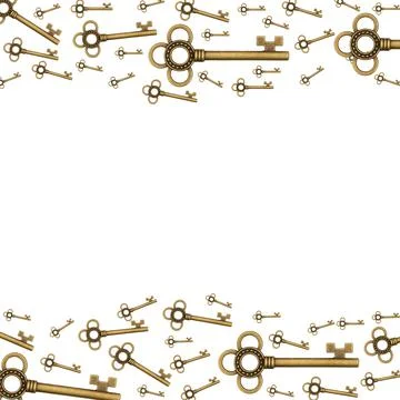 Key border with gold skeleton key isolated on white Illustrazione stock