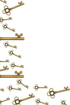 Key border with gold skeleton key isolated on white Stock Illustration