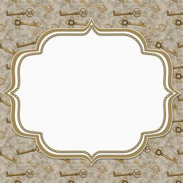 Key border with gold skeleton key on white Stock Illustration