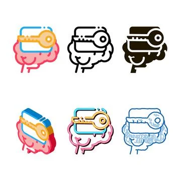 Key for brain icon range vector outline Stock Illustration
