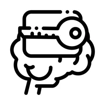 Key for brain icon vector outline illustration Illustrazione stock
