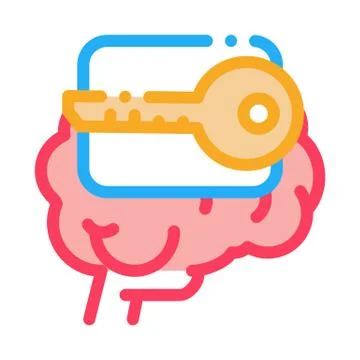 Key for brain icon vector outline illustration 스톡 일러스트