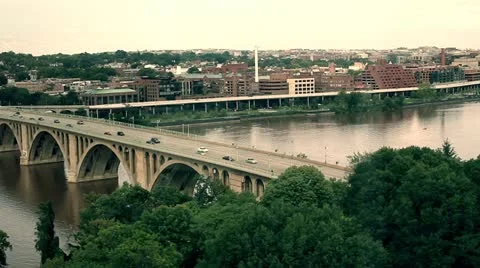 Key Bridge | Georgetown | Washington DC Stock Footage