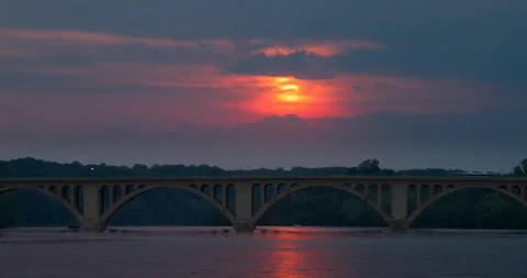 Key Bridge Sunset - Washington, D.C. Time lapse Stock Footage 94548474