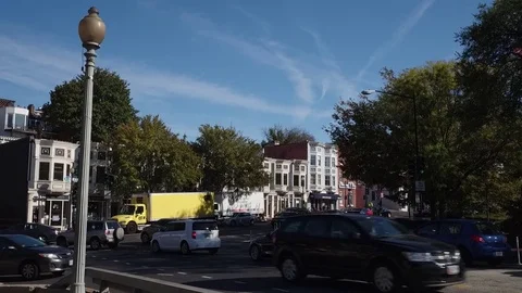 Key Bridge traffic looking into Georgetown Stock Footage 84782246