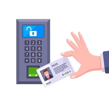 The key card is brought to the sensor to open the door. Stock Illustration