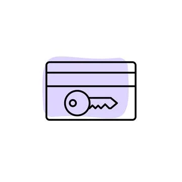 Key, card with color shadow vector icon in hotel service set Stock Illustration