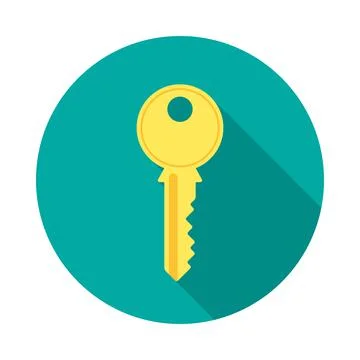 Key circle icon with long shadow. Flat design style. Stock Illustration