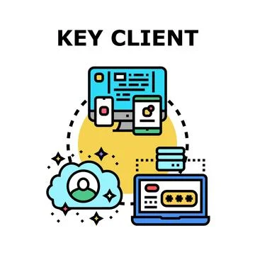 Key client managing digital services accessing online account Stock Illustration