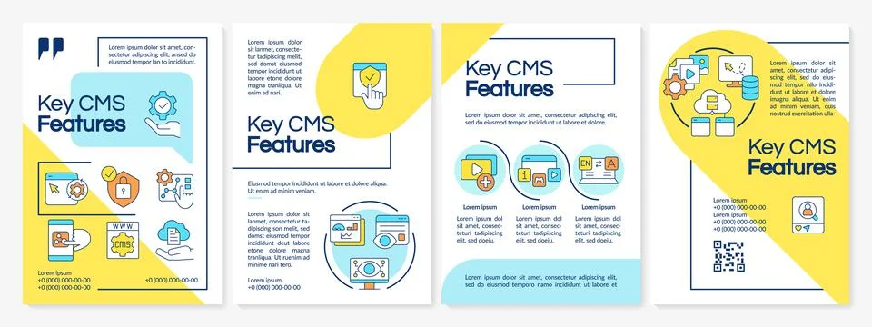 Key CMS features blue and yellow brochure template イラスト素材