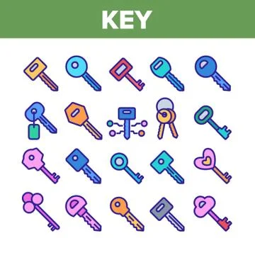Key Collection Different Elements Icons Set Vector Illustrazione stock