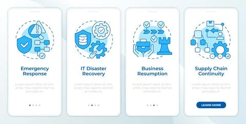 Key components of business continuity plan blue onboarding mobile app screen 库存插图