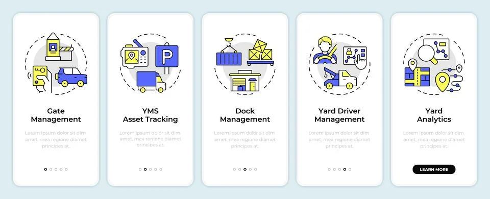 Key components of YMS onboarding mobile app screen Illustrazione stock
