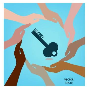 Key of creativity  with human hand signs Stock Illustration