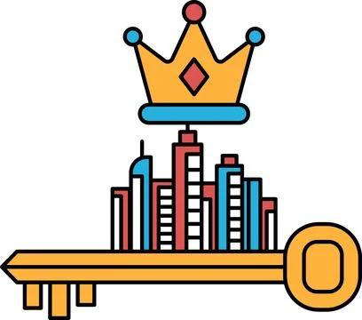 A key with a crown on top of it Ilustração Stock