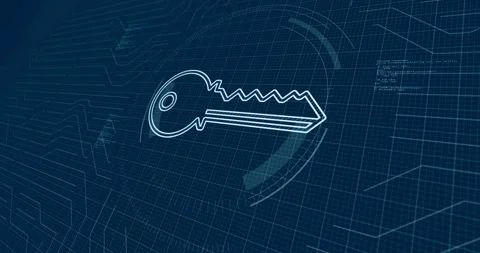 Key cyber security contour 3d symbol on blueprint scheme Stock Footage 329252274