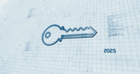 Key cyber security contour 3d symbol on project scheme Stock Footage 329252417