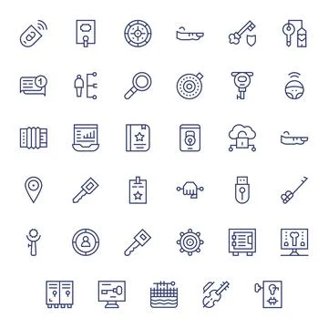 Key Digital Vector Pack containing 35 Pixel Optimized Regular Line 64x64 Icon Illustrazione stock
