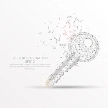Key digitally drawn low poly wire frame on white background. Stock Illustration