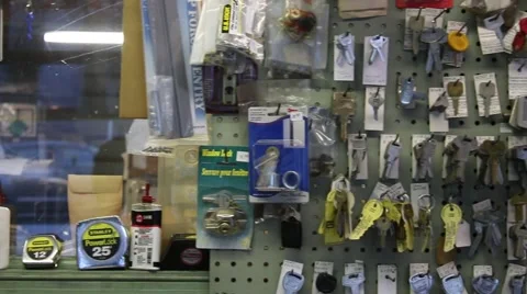 Key display on wall at shop Stock Footage 45564011