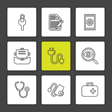 Key , document, gear , mail , plug , share , medical , eps icons set vector イラスト素材