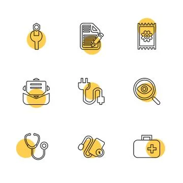 Key , document, gear , mail , plug , share , medical , eps icons set vector イラスト素材