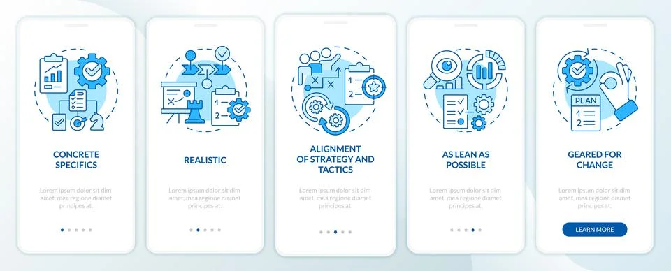 Key elements of business plan blue onboarding mobile app screen 스톡 일러스트