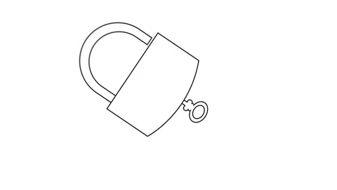 Key entering and unlocking a padlock in a simple line animation Vídeos de archivo 341116005