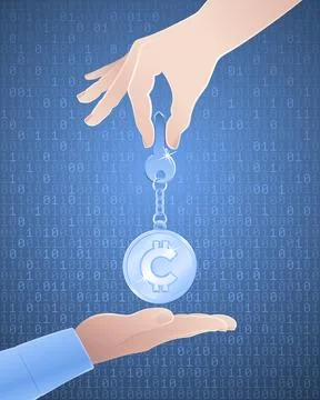 Key Exchanging of an Abstract Cryptocoin Stock Illustration