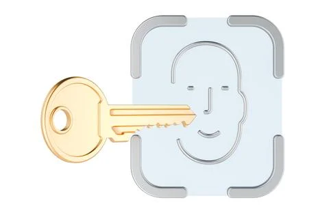 Key with face recognition scanner, biometric access concept. 3D rendering Stock Illustration