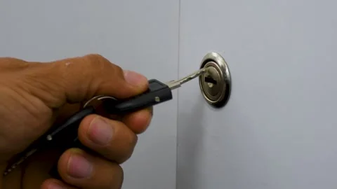 Key Fails to Turn in Lock, Wrong Key in Lock, Unable to Unlock the Door, Key Stock Footage 312007030