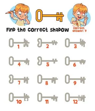 Key - Find the correct shadow. Educational game for children Stock Illustration