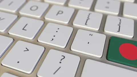 Key with flag of Bangladesh on the computer keyboard switches to key with flag Stock Footage 109113250