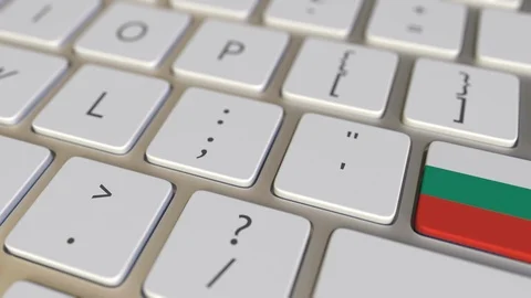 Key with flag of Bulgaria on the computer keyboard switches to key with flag of Stock Footage 109135187