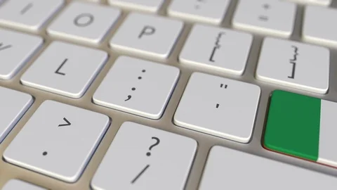 Key with flag of Italy on the computer keyboard switches to key with flag of Stock Footage 109453568