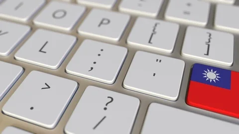 Key with flag of Taiwan on the computer keyboard switches to key with flag of Stock Footage 109659547