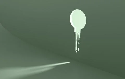 Key floating on pastel background concept beauty clipart Stock Illustration